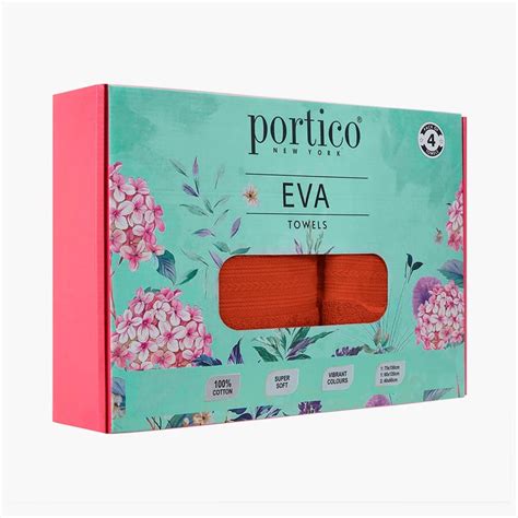 Buy PORTICO Eva Orange Cotton Textured Towel Set - Set of 4 from ...