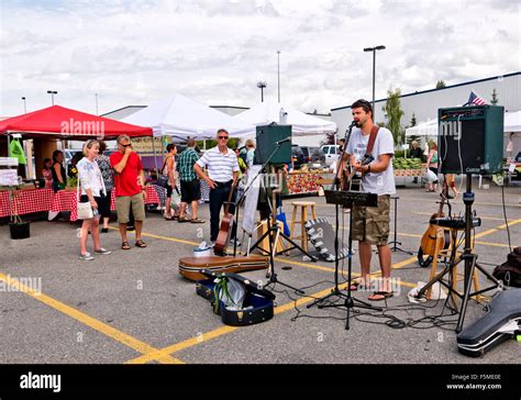 Musician entertaining at South Anchorage Farmer's Market Stock Photo ...