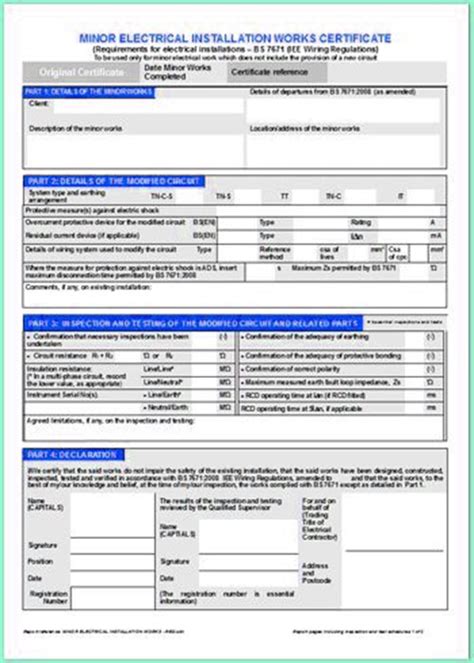 Image result for Electrical Installation Certificate Example