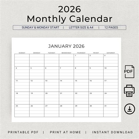 2026 Monthly Calendar Printable With Lines — Calendars 123