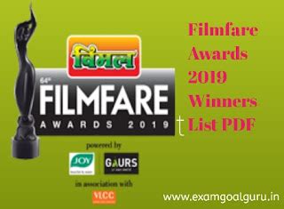 Filmfare Awards 2019 Winners List PDF में Download - Government Jobs ...
