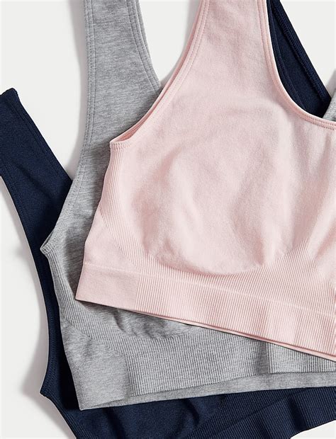 Buy 3pk Seamless Non Wired Crop Tops at Marks & Spencer