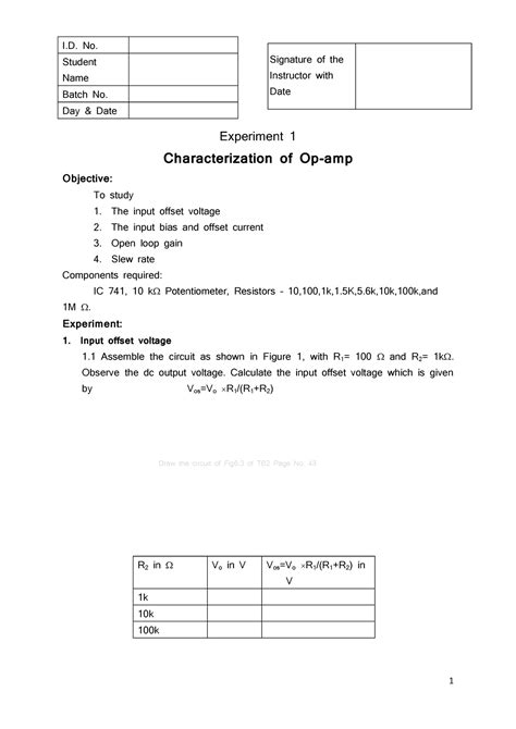 Experiment 1 - Exp 1 - Experiment 1 Characterization of Op-amp ...