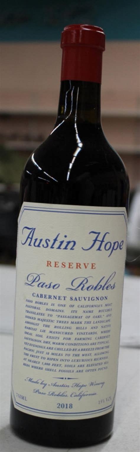 Lot - 2018 Austin Hope Reserve Cabernet 750ml