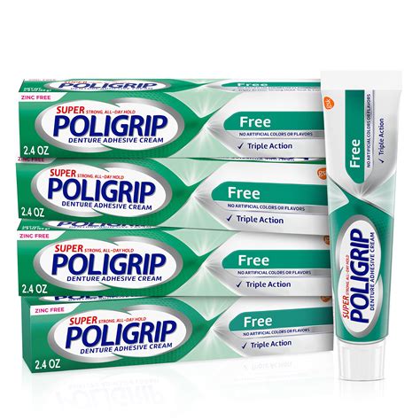 Super Poligrip Zinc Free Denture and Partials Adhesive Cream, 2.4 ounce ...