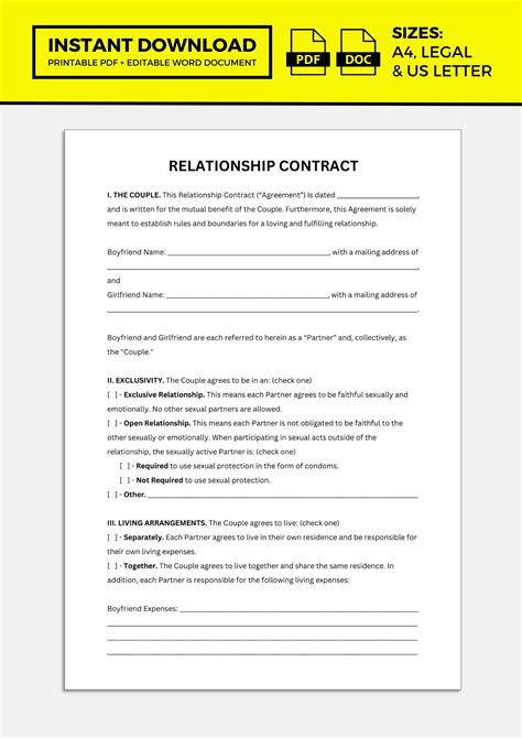 》Printable Relationship Agreement Template