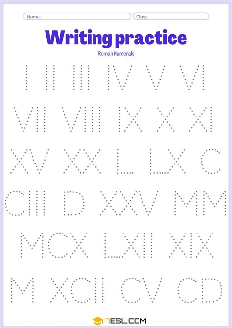 Roman Numerals Worksheets for Kids • 7ESL