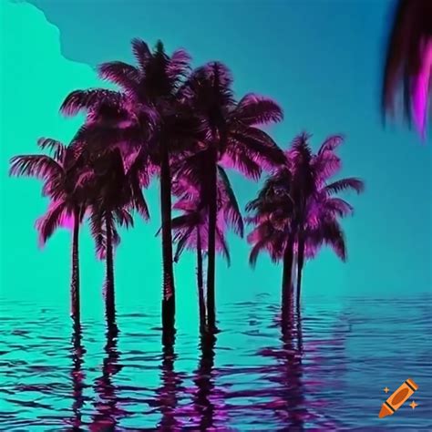 Palm trees in vibrant miami vice colors on Craiyon