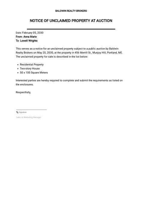 Unclaimed Property Letter Template | AT A GLANCE