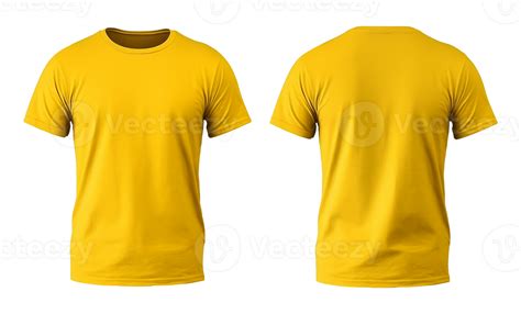 plain yellow t-shirt mockup template, with view, front and back, isolated on transparent ...