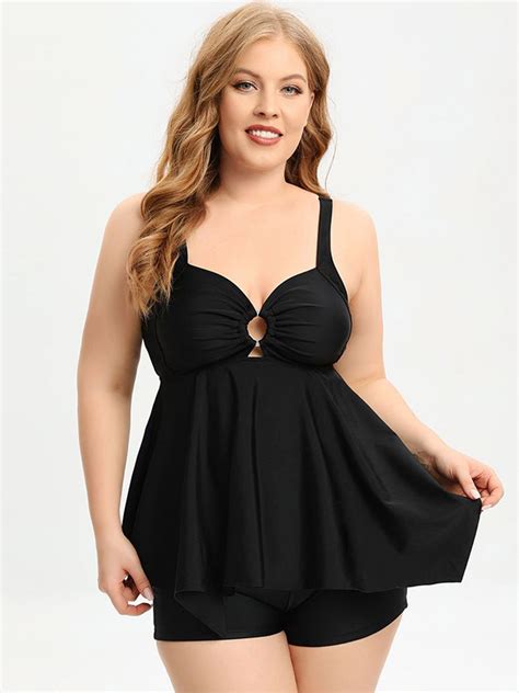 Buy FIESTA RESORTWEAR Solid Plus Size Sleeveless Tankini - Swimwear for ...