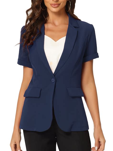 Allegra K Women's Short Sleeve, 1 Button Blazer, Machine Washable ...