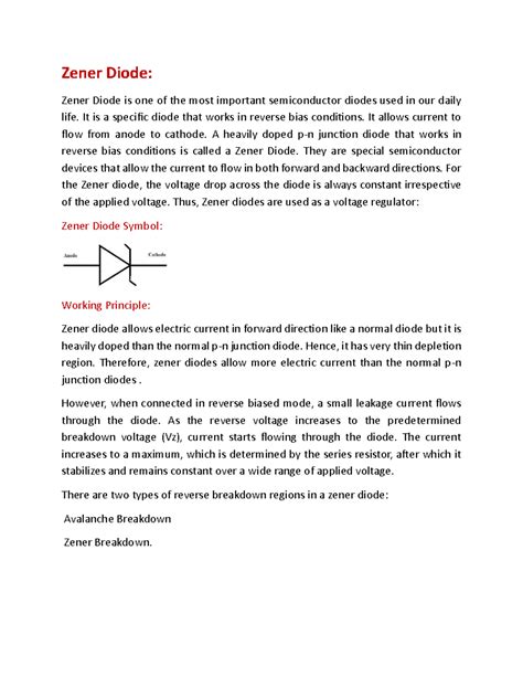 Zener Diode Overview: Function, Breakdown, and Voltage Regulation - Studocu