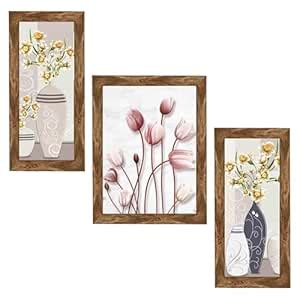 Amazon Brand - Umi Set of 3 Floral Framed Art Painting without glass 6 ...