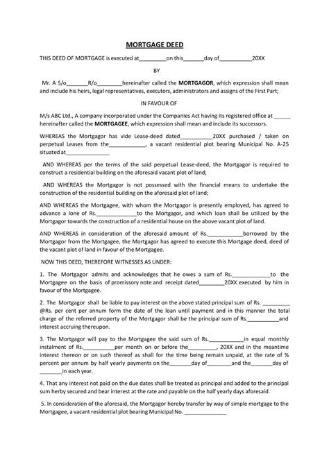 Free Printable Mortgage Deed Templates [PDF, Word] Simple