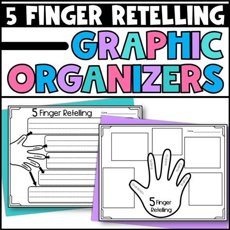 5 Finger Retelling Graphic Organizers Worksheets Story Elements for Homeschool, Kindergarten ...