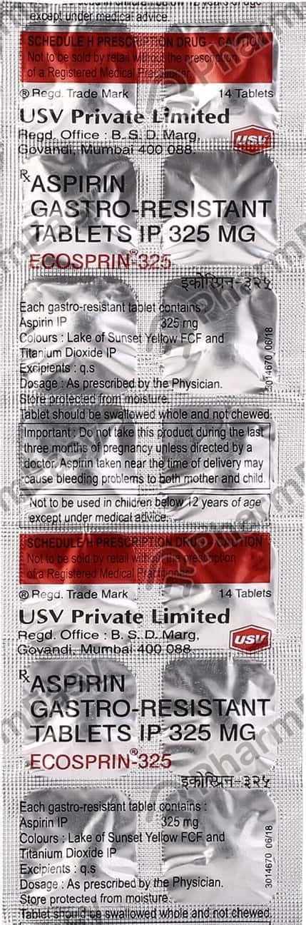 Ecosprin 325 MG Tablet (14): Uses, Side Effects, Price & Dosage | PharmEasy