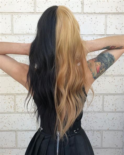 Half black half blond hair | Dyed hair, Half dyed hair, Split dyed hair