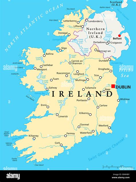 Ireland Political Map with capital Dublin, national borders, important ...
