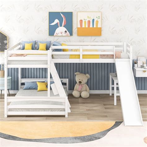 VOGU Triple Bunk Bed with Slide, Twin Over Full Bunk Bed India | Ubuy