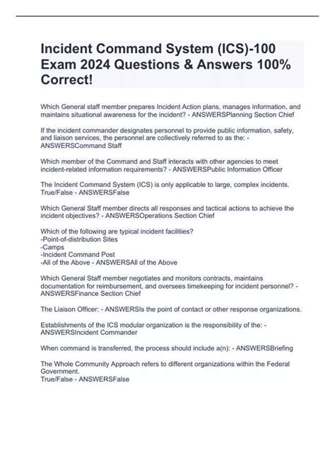 Incident Command System (ICS)-100 Exam 2024 Questions & Answers 100% ...