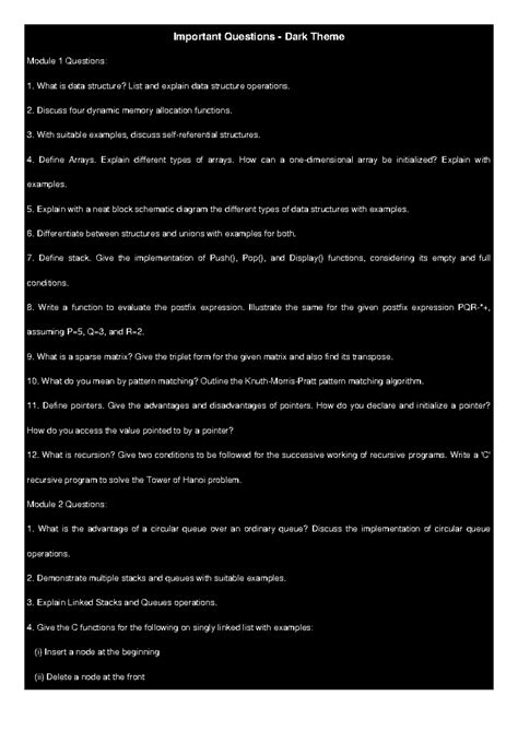 BCS304 IMP Questions - Module 1 Questions: What is data structure? List ...