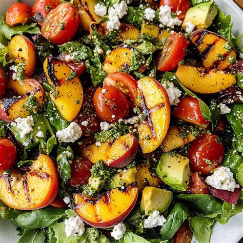 Grilled Peach Salad with Basil Vinaigrette