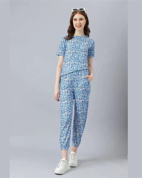 Azure Dreams Luxe Blue Geometric Print Co-ord Set by Wyshlist