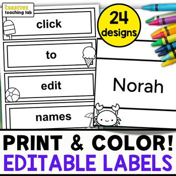 Color It! Editable Summer Name Tags by Creative Teaching Lab | TPT