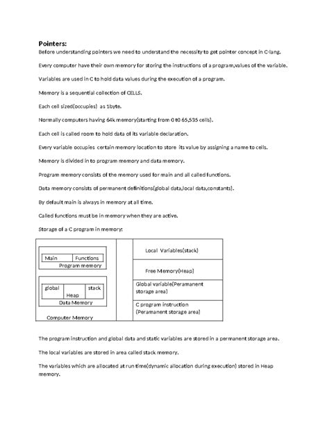 Pointer Notes - Pointers: Before understanding pointers we need to ...