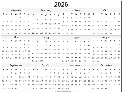 2026 Calendar (PDF, Word, Excel)