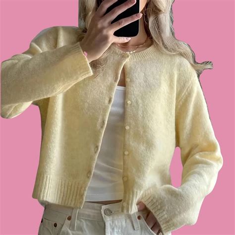 Pale yellow cardigan size S/M would fit a... | Depop