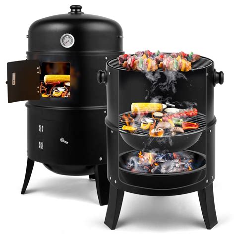 3-in-1 Charcoal Smoker and BBQ Grill – Portable Outdoor Vertical Meat ...