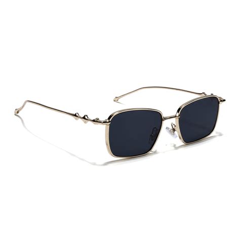 Rectangle Sunglasses for Men & Women (Black Lens | Golden Frame - MG78