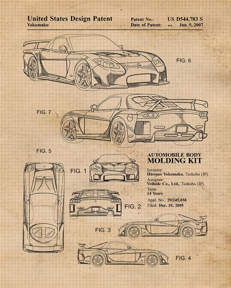 Vintage Toyota Supra, Mazda RX7, Lotus Exige, Subaru BRZ Patent Prints ...