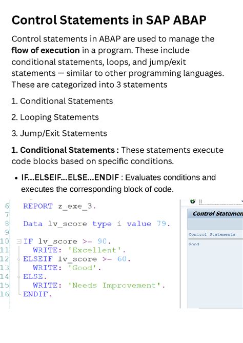 Control Statements in SAP ABAP - Overview and Examples - Studocu