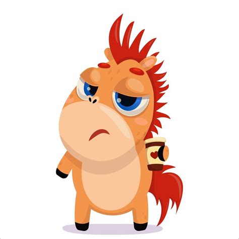 Vector illustration of a disgruntled horse with coffee horse character ...