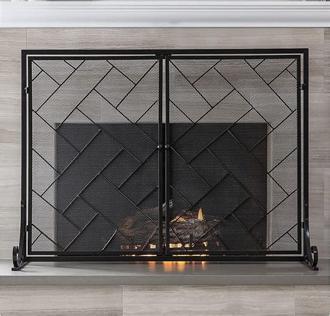 Amazon.com: Fire Guard Large Fireplace Screen with Doors, Black Mesh ...