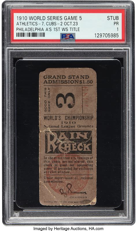 1910 World Series Game 5 - Athletics vs. Cubs Ticket Stub, PSA PR 1 ...