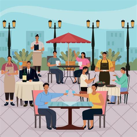 people in restaurant outdoor scene 10530352 Vector Art at Vecteezy