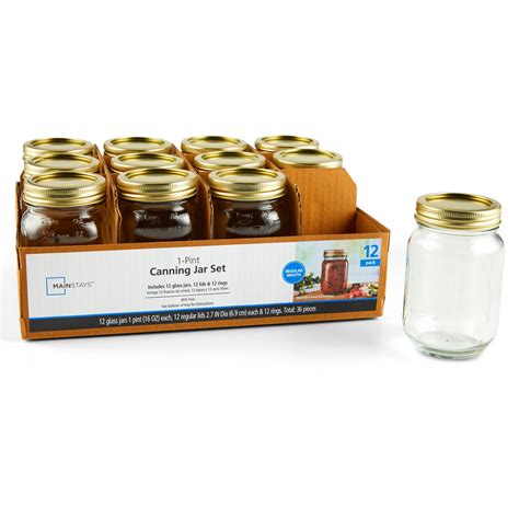 Mainstays 16 oz Airtight Glass Regular Mouth Canning Jars (12 Count ...