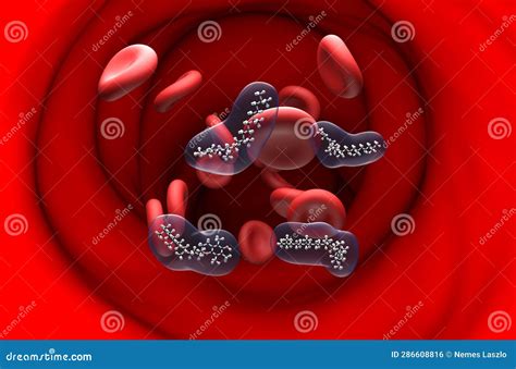 Vitamin E Structure in the Blood Flow – Ball and Stick Section View 3d Illustration Stock ...