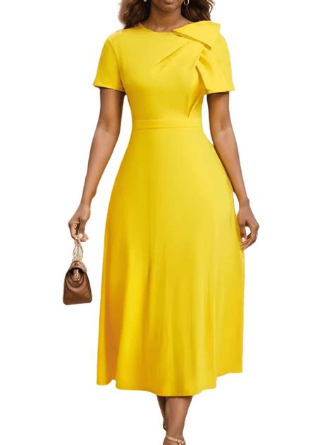 HVEOO Women's Midi Dresses Short Sleeve Casual Dresses Party Cocktail A ...