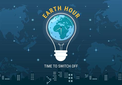 Happy Earth Hour Day Illustration with Lightbulb, World Map and Time to Turn Off in Flat Sleep ...