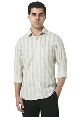 Peter England Men's Striped Slim Fit Shirt (PJSFVSLPX69136_Grey ...