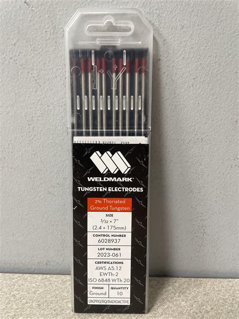 10 Pack Weldmark Thoriated Tungsten Ground Electrodes 3/32" x 7 ...