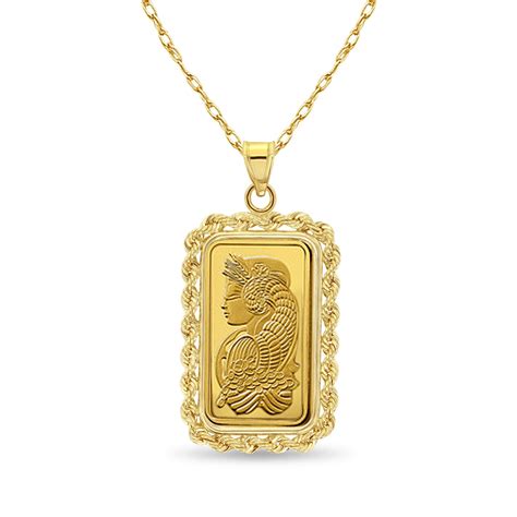 10 Gram Pamp Suisse Gold Bar With Rope Bezel Necklace - Gem