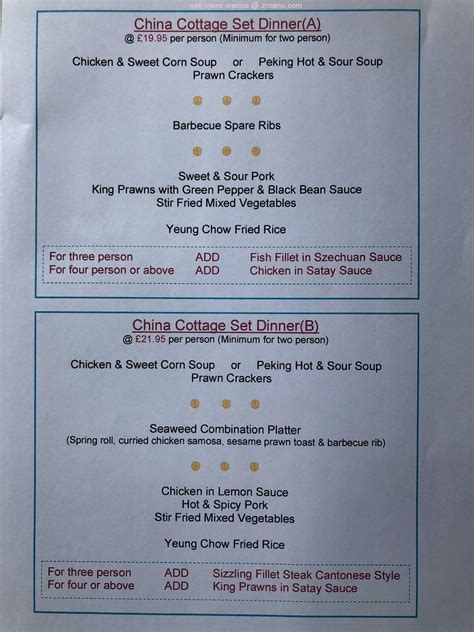 Menu at China Cottage restaurant, Ramsbottom