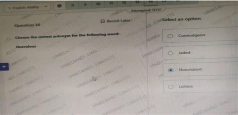Verbal - 1. English Ability 9 10 Attempted: Question 14 Revisit Later ...