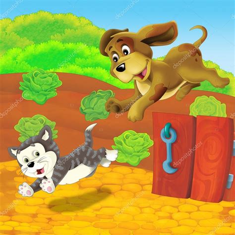 A Dog Chasing After A Cat